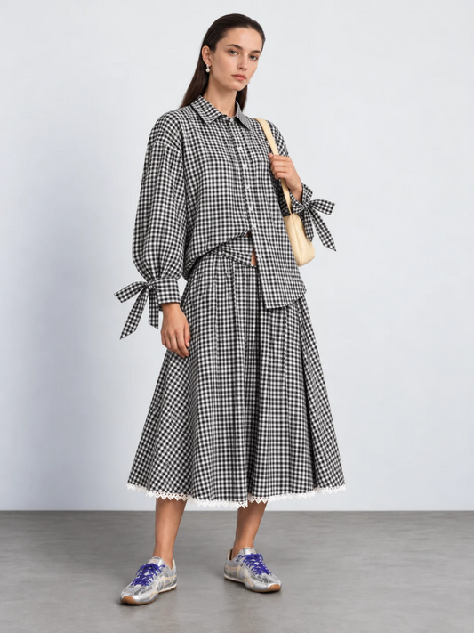 Juno Co-ord Set | Gingham Cotton Shirt & Skirt